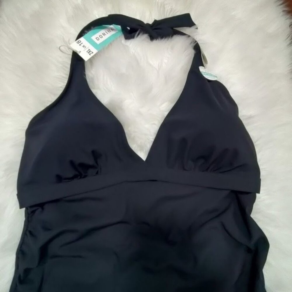 NWT Dorina Atlantic Halter Plunge Neck One Piece Swimsuit Black Maternity 2XL - Picture 3 of 6